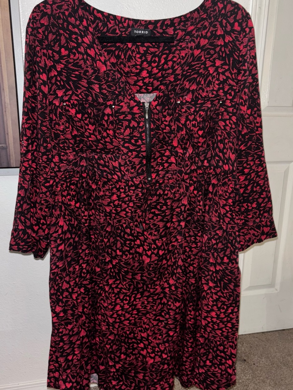 Torrid Red and Black Printed Zip-Front Women’s Dress